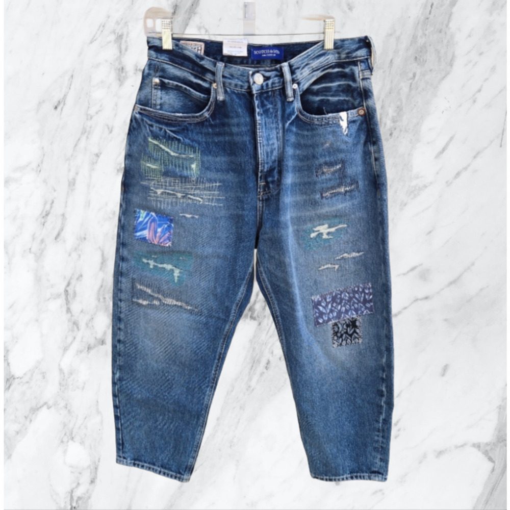 Tags Scotch & Soda The Strand Super Wide Fit Jeans Patched Embroidered Boho 32